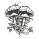 A geometric design incorporating mushrooms and wildflowers tattoo design idea