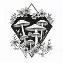 A geometric design incorporating mushrooms and wildflowers tattoo design idea
