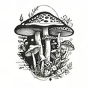 A geometric design incorporating mushrooms and wildflowers tattoo design idea