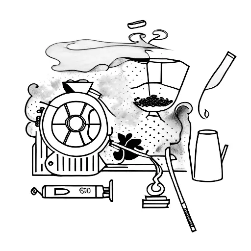 coffee table with wine and cigerettes  tattoo design idea