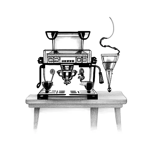 espresso machine on table  tattoo design idea