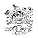 espresso machine on table with a chair in front of it tattoo design idea