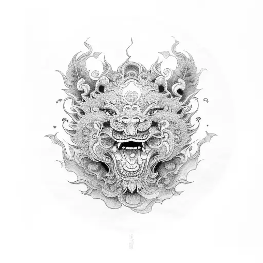 foo dog japanese clows tattoo design idea