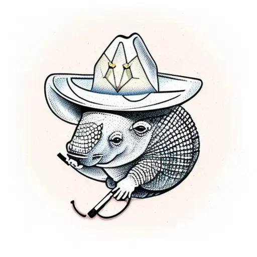 armadillo wearing a cowboy hat smoking a cigarette tattoo design idea