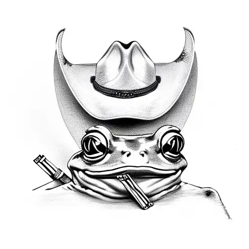 frog wearing a cowboy hat smoking a cigarette tattoo design idea