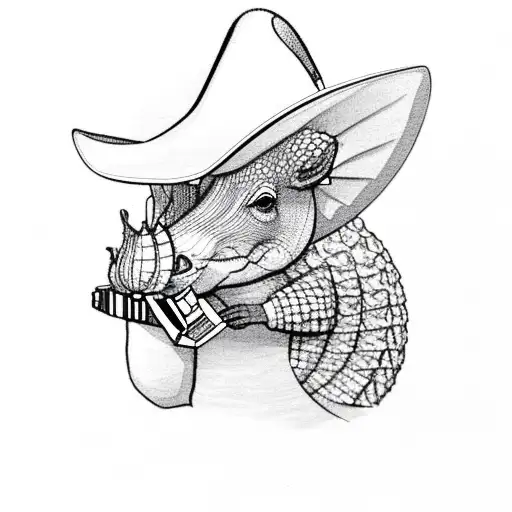 armadillo wearing a cowboy hat smoking a cigarette tattoo design idea