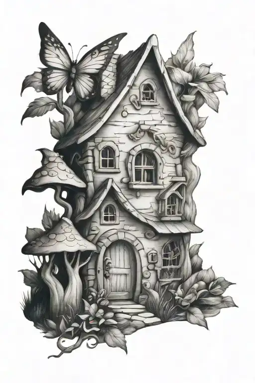 fairy house tattoo design idea