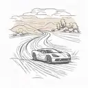 A sketch style tattoo of a sleek sports car speeding down a winding road in the countryside tattoo design idea