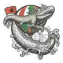 “the world is yours” showing on a blimp while a dragon is on top of the blimp with the mexican flag in the background  tattoo design idea