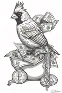 cardinal and money bag tattoo design idea