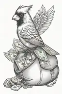 cardinal and money bag tattoo design idea