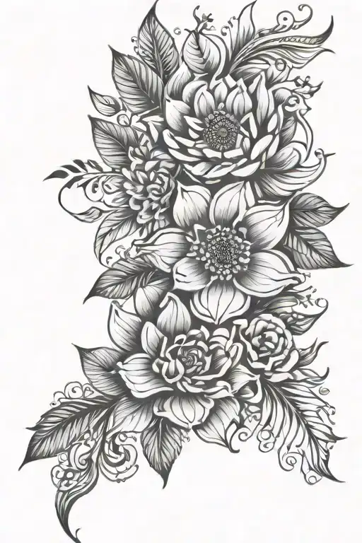 Flowers mandela style sleev tattoo design idea