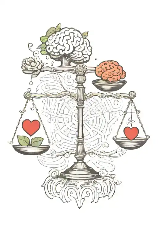heart and brain balance scale tattoo design idea