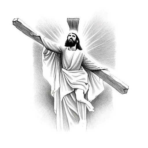 Jesus on a cross looking up tattoo design idea