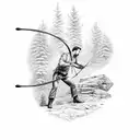 A hunter aiming a bow at a target with a backdrop of a forest tattoo design idea