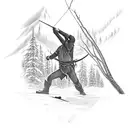 A hunter aiming a bow at a target with a backdrop of a forest tattoo design idea