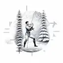 A hunter aiming a bow at a target with a backdrop of a forest tattoo design idea