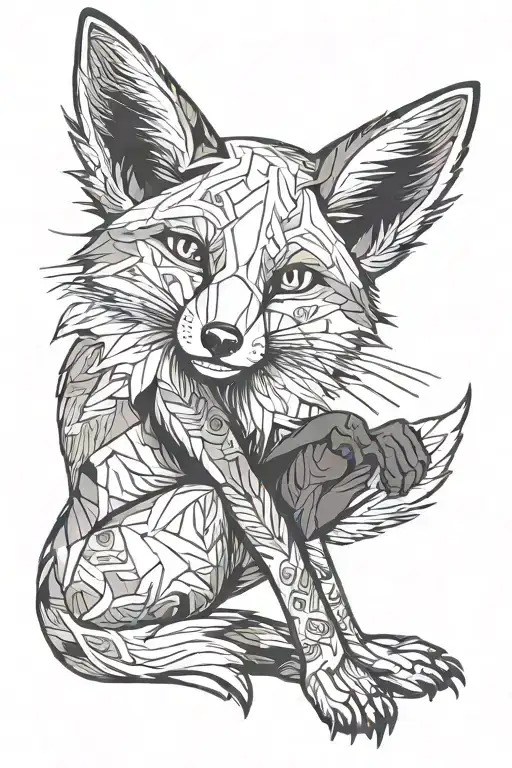 full length fox sitting sideways tattoo on leg tattoo design idea