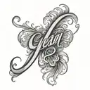 Jean ( last name ) cursive , fire layer tattoo design idea
