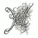 Jean ( last name ) cursive , fire layer tattoo design idea