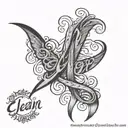 Jean ( last name ) cursive , fire layer tattoo design idea