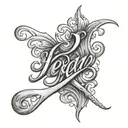 Jean ( last name ) cursive , fire layer tattoo design idea