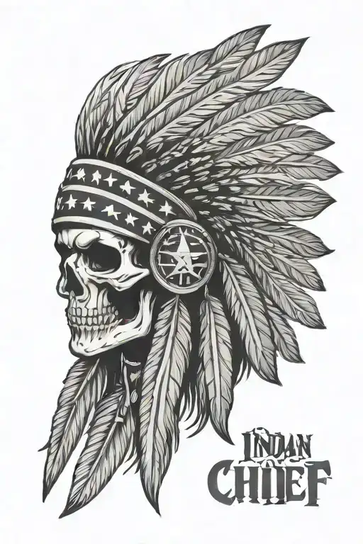 indian chief skull with American flag intertwined symbolizing tattoo design idea