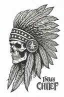 indian chief skull with American flag intertwined symbolizing tattoo design idea
