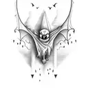 a gothic piece combinining bats and four horsemen of the apocalypse tattoo design idea