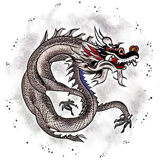 Disney-style chinese dragon on the top of cloud tattoo design idea