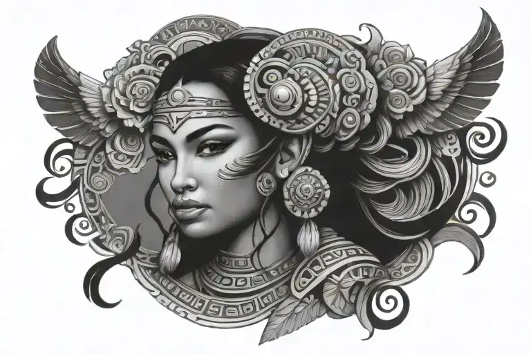 mayan princess holding tattoo design idea