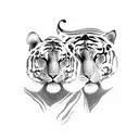 In the heart of a lush jungle, amidst a sea of vibrant roses, two majestic tigers move with an effortless grace. Their m tattoo design idea