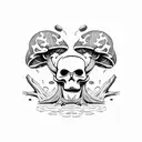 Tree stump with moss and mushrooms and plants, with a skull/skulls worked into it  tattoo design idea