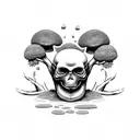 Tree stump with moss and mushrooms and plants, with a skull/skulls worked into it  tattoo design idea