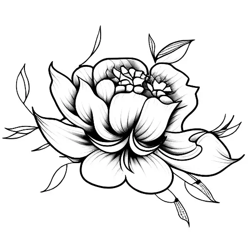 A sin-themed tattoo featuring a delicate lineart design of peonias and leaves intertwined tattoo design idea