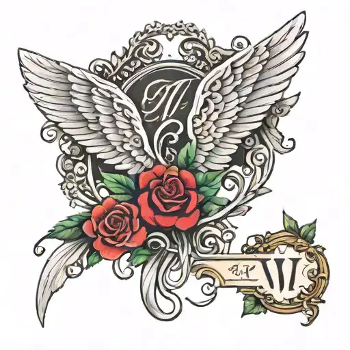 yhwh Hebrew vine angel wings and flowers intertwined tattoo design idea