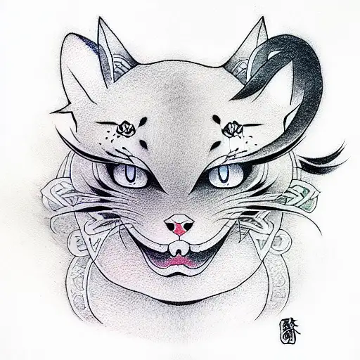 Anime cat girt tattoo design idea