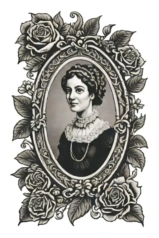 jane austen inside a oval  frame tattoo design idea
