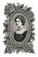 jane austen inside a oval  frame tattoo design idea