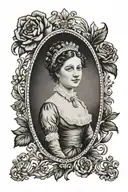 jane austen inside a oval  frame tattoo design idea