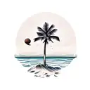 beach sunset coconut tree with a car tattoo design idea