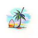 beach sunset coconut tree with a car tattoo design idea