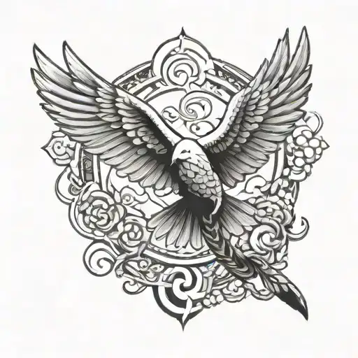 snake and dove flying tattoo design idea
