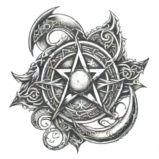 triple moon with pentagram tattoo design idea