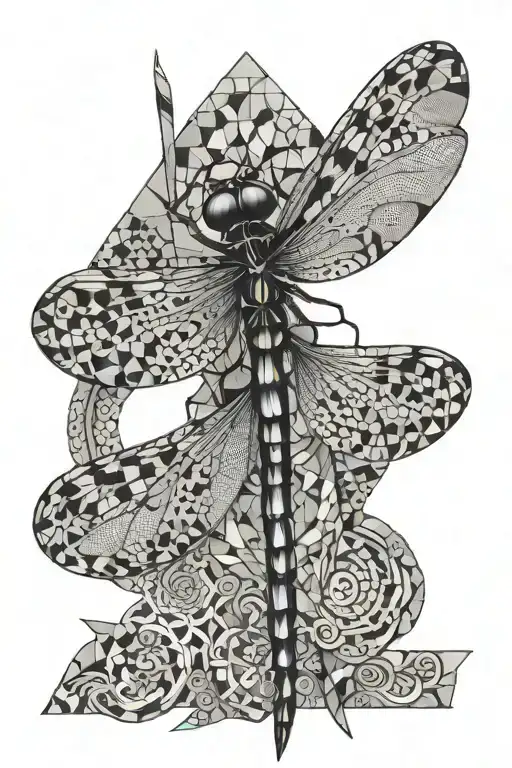 dragon fly with geometric pattern tattoo design idea