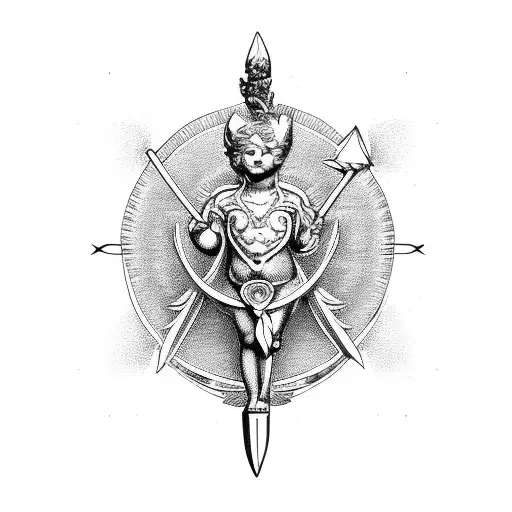 An intricate design of Cupid, the god of love, shooting an arrow tattoo design idea