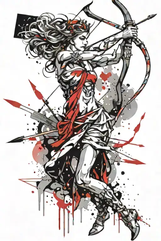 Greek goddess Artemis shooting an arrow tattoo design idea