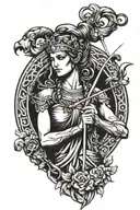 Greek goddess Artemis drawing her bow extremely gorgeous and sexy and young and beautiful tattoo design idea
