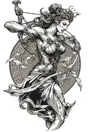 Greek goddess Artemis drawing her bow extremely gorgeous and sexy and young and beautiful tattoo design idea