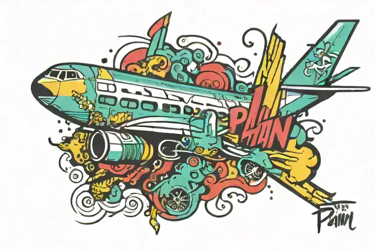 airplane whith the words i'm in pain , wanna put ten shots in my brain     tattoo design idea